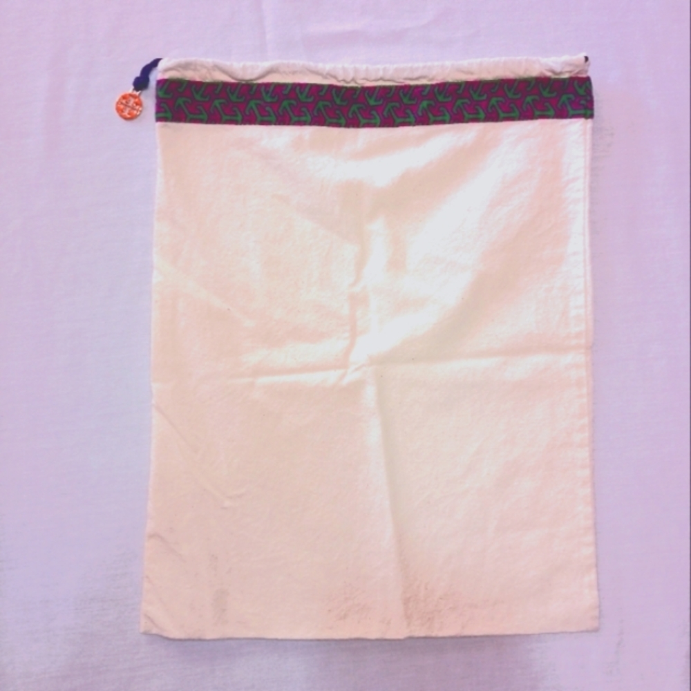Tory Burch Cream Drawstring Bag with Patterned Trim